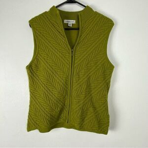 Coldwater‎ Creek Womens Green Cable Knit Sweater Vest 100%Wool Layering Medium